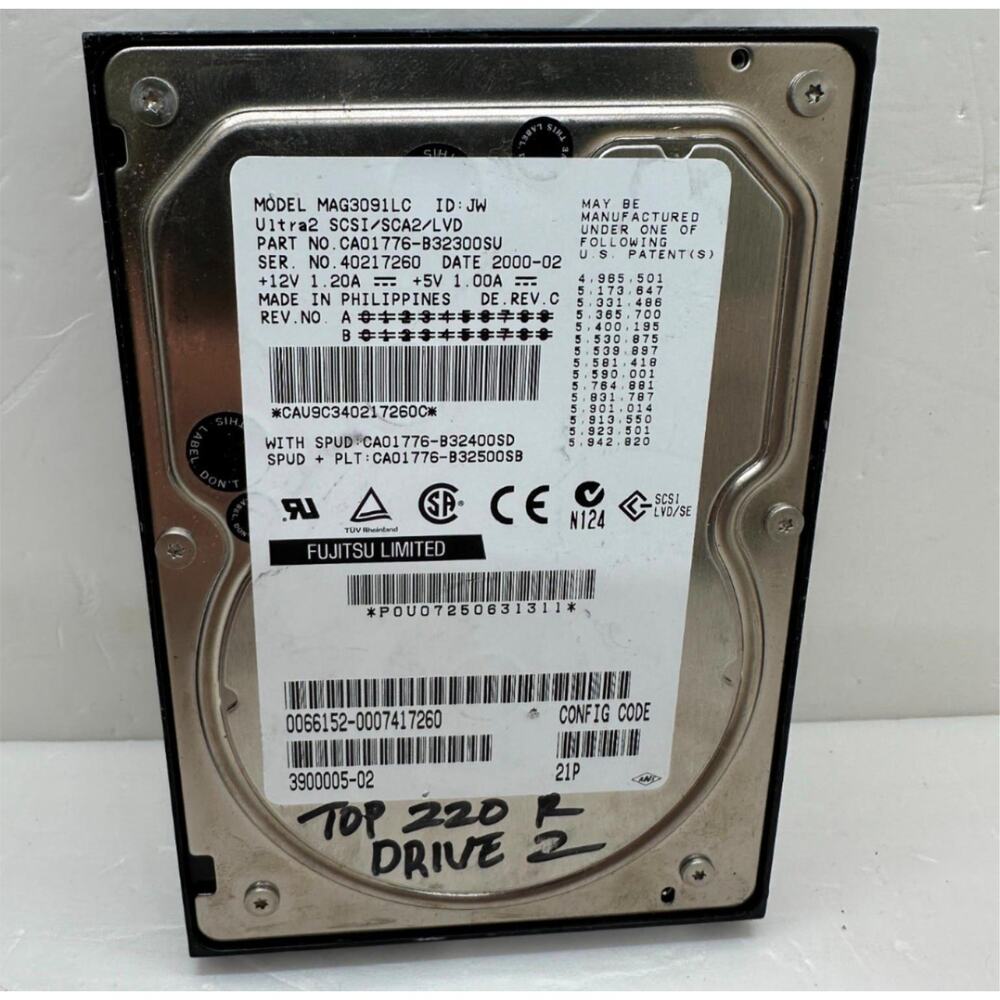 Fujitsu Limited Model MAG3091LC Ultra 2 SCSI/SCA2/LVD CA01776-B32300SU HDD